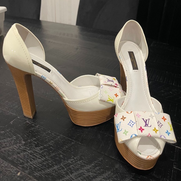 Louis Vuitton White (Multicolor) Monogram Canvas Platform Peep Pumps Size 36.5 - Picture 2 of 4